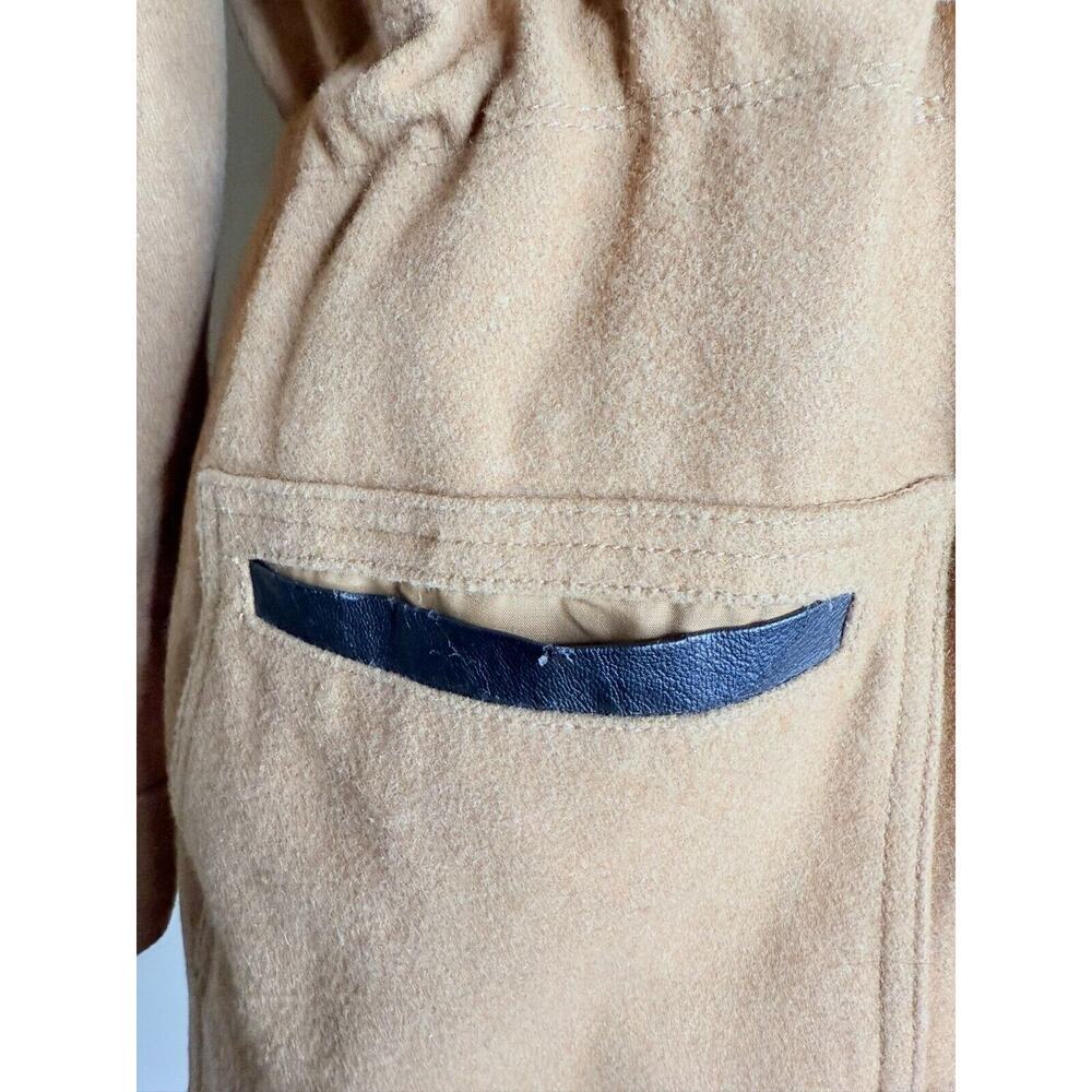 Abercrombie & Fitch Hooded Fur Trim Wool Toggle Peacoat Parka Womens M Camel Tan - Picture 6 of 13